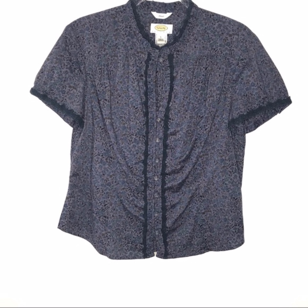 TALBOTS • Floral Stretch Keyhole Button Down • L